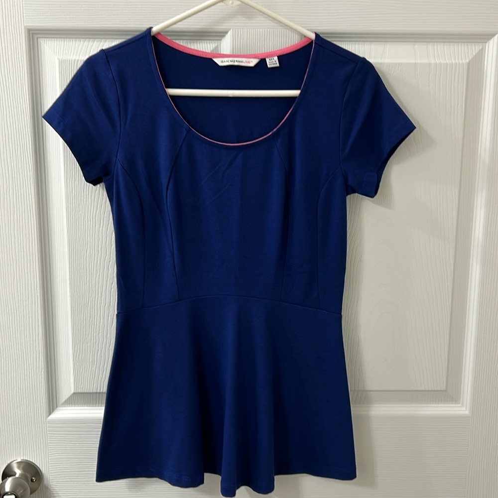 Isaac Mizrahi Live XXS peplum navy blue top